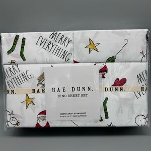 4pc Rae Dunn Christmas Merry Everything KING Sheet Set Santa Reindeer Snowman